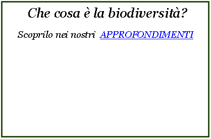 Casella di testo:  Che cosa è la biodiversità? Scoprilo nei nostri  APPROFONDIMENTI